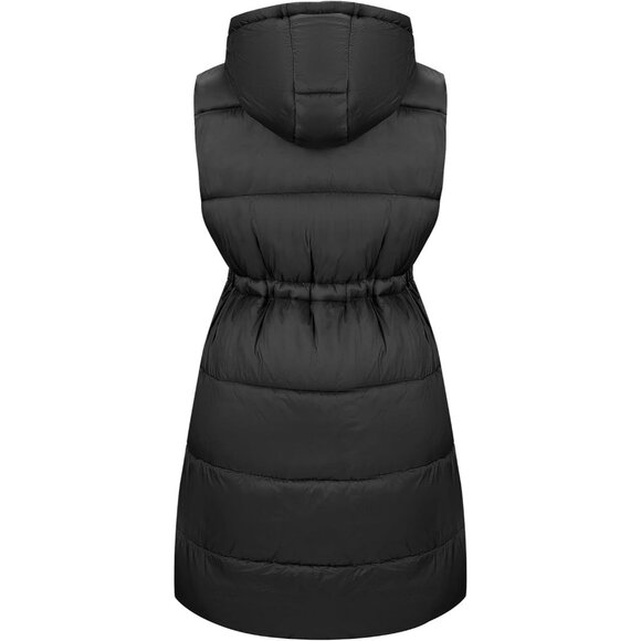🆕 Women Black Puffer Vest Long Puffy Quilted Hooded Sleeveless Jacket Designed - Picture 3 of 6
